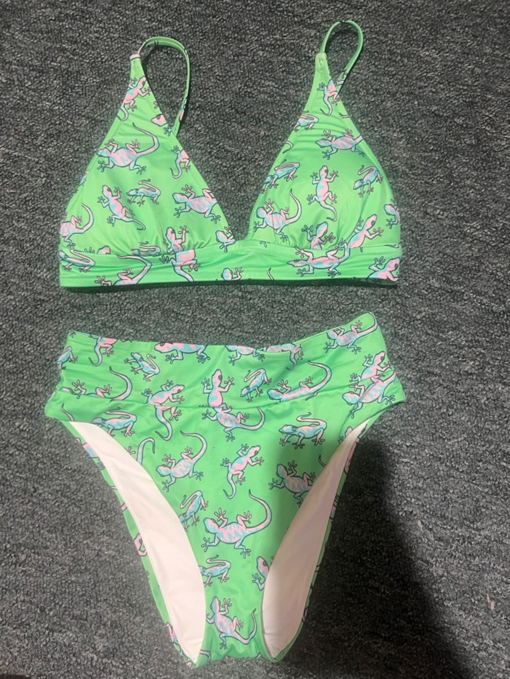 ME UNDIES 2 piece vintage style Green Lizard Print Bikini neon sexy high rise